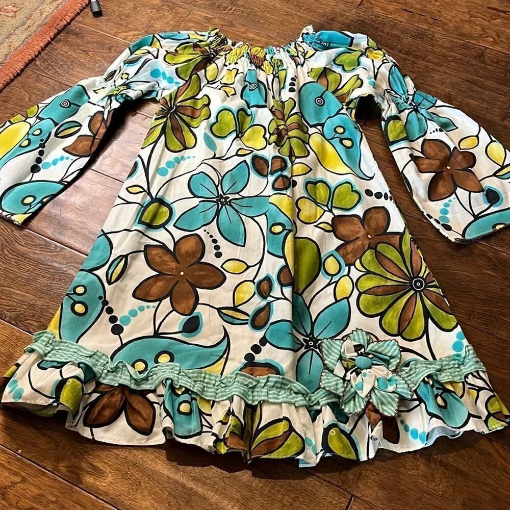 Le’ Za Me Retro Floral Whimsical Print Princess Sleeve Dress, size 6X